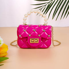 Argyle Texture Handbag with Faux Pearl Handle Mini Messenger Bag