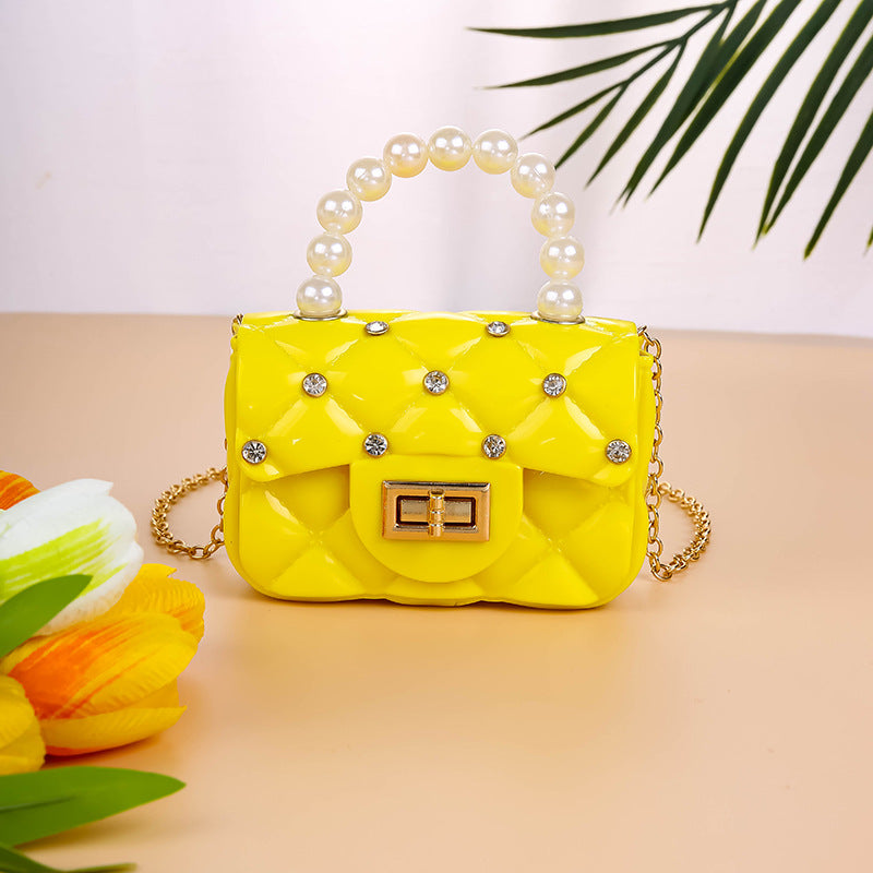 Argyle Texture Handbag with Faux Pearl Handle Mini Messenger Bag