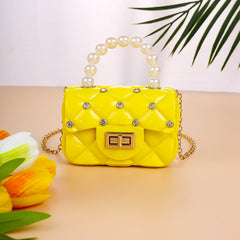 Argyle Texture Handbag with Faux Pearl Handle Mini Messenger Bag