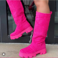 Women's Platform Knee High Boots Comfortable Slip On Shoes