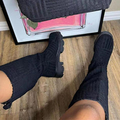 Women's Platform Knee High Boots Comfortable Slip On Shoes