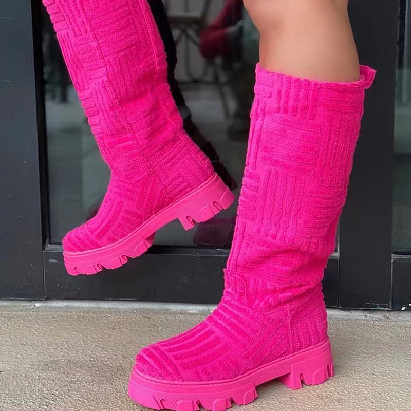 Women's Platform Knee High Boots Comfortable Slip On Shoes