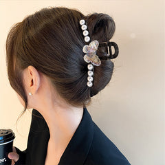 Butterfly Faux Pearl Chain Hair Claw Clip Non Slip Grip Hair Jaw Clip