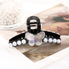Butterfly Faux Pearl Chain Hair Claw Clip Non Slip Grip Hair Jaw Clip