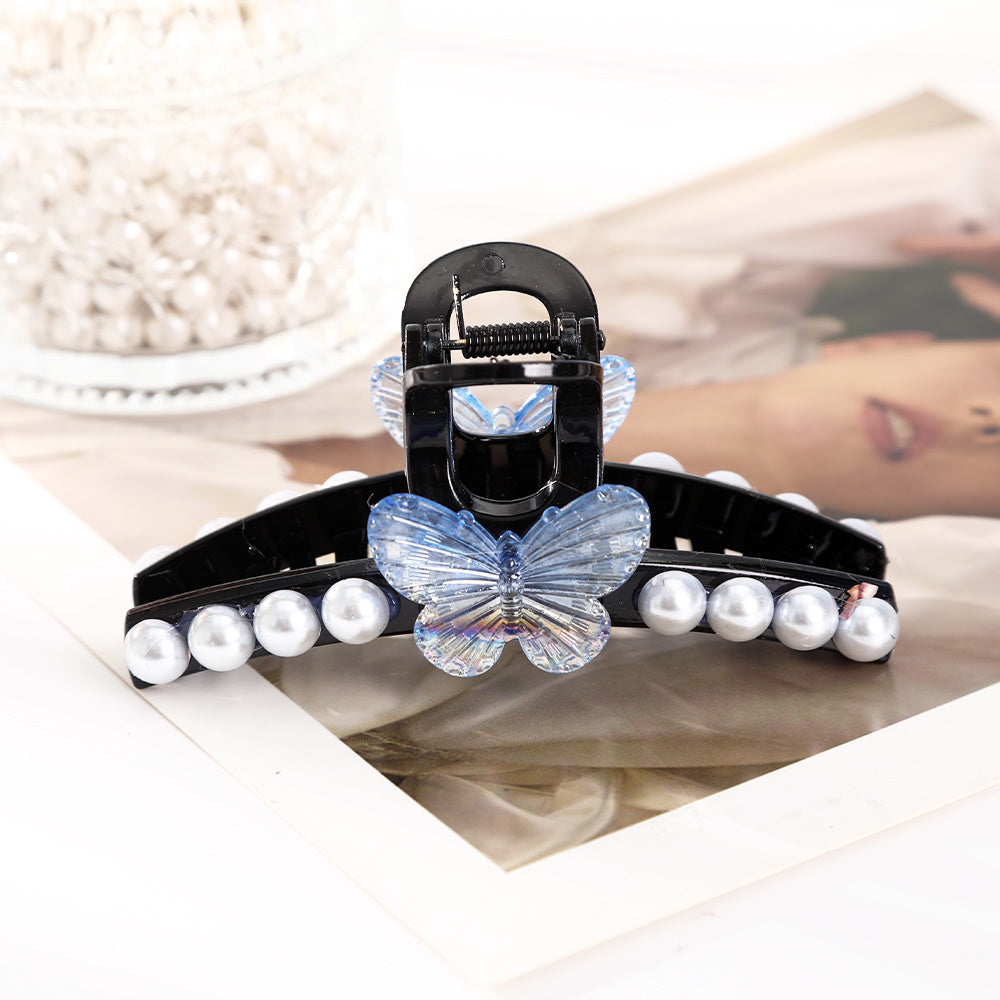 Butterfly Faux Pearl Chain Hair Claw Clip Non Slip Grip Hair Jaw Clip