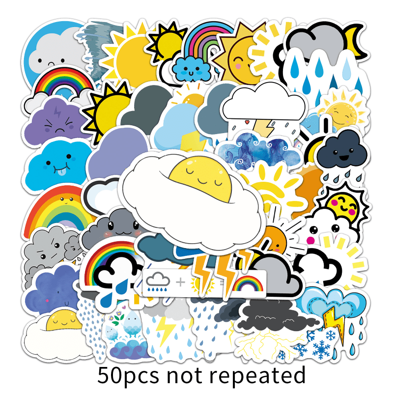 50pcs Weather Stickers Waterproof Doodle Stickers For Laptop
