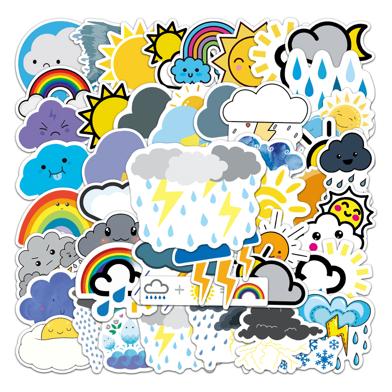 50pcs Weather Stickers Waterproof Doodle Stickers For Laptop