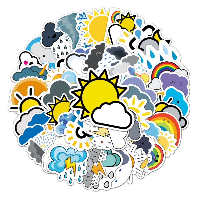 50pcs Weather Stickers Waterproof Doodle Stickers For Laptop