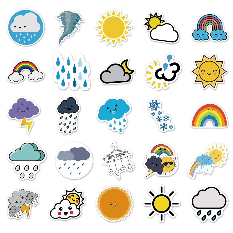 50pcs Weather Stickers Waterproof Doodle Stickers For Laptop