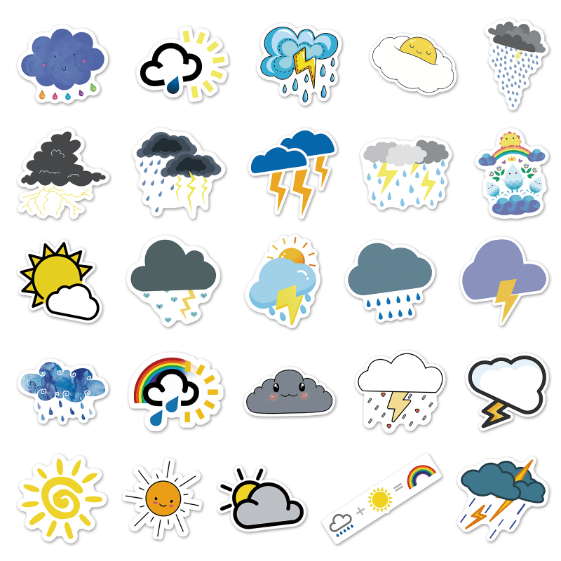 50pcs Weather Stickers Waterproof Doodle Stickers For Laptop