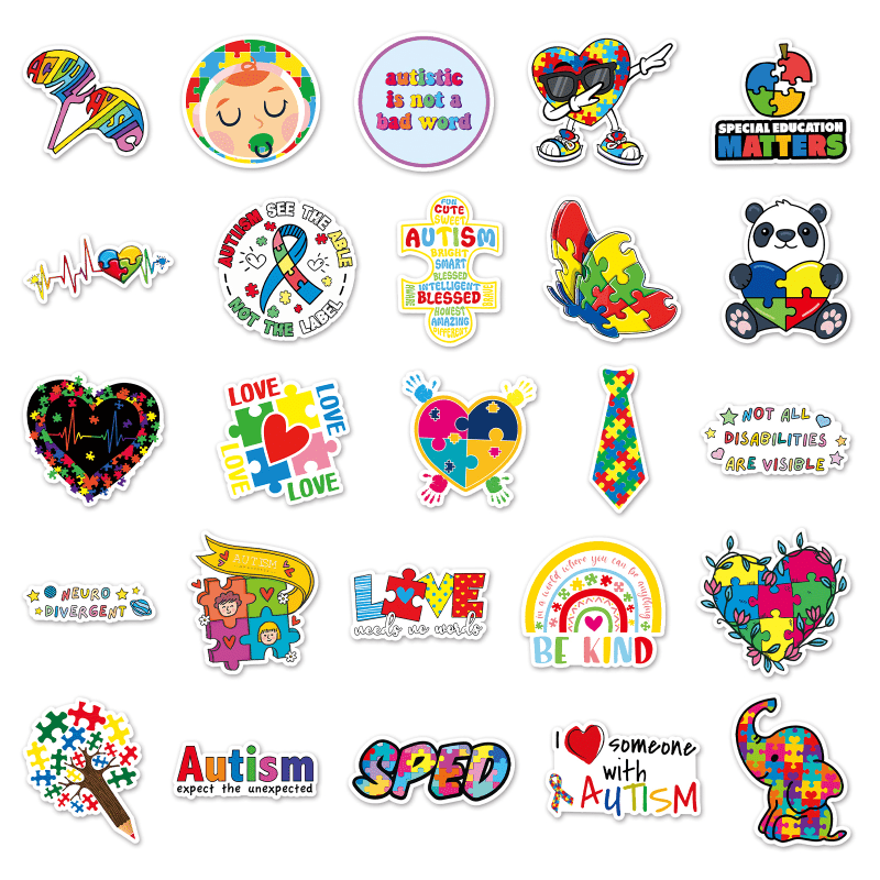 50pcs Autism Waterproof Graffiti Stickers