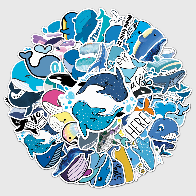 50pcs Waterproof Whale Doodle Stickers for Laptop and Water Bottles