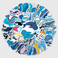 50pcs Waterproof Whale Doodle Stickers for Laptop and Water Bottles