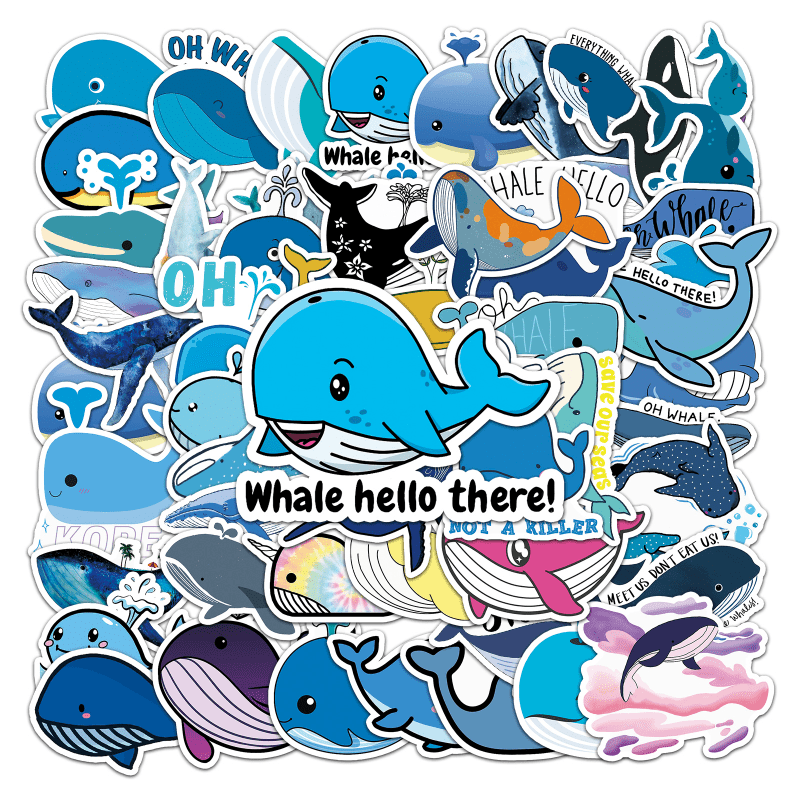 50pcs Waterproof Whale Doodle Stickers for Laptop and Water Bottles