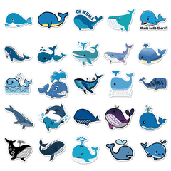 50pcs Waterproof Whale Doodle Stickers for Laptop and Water Bottles
