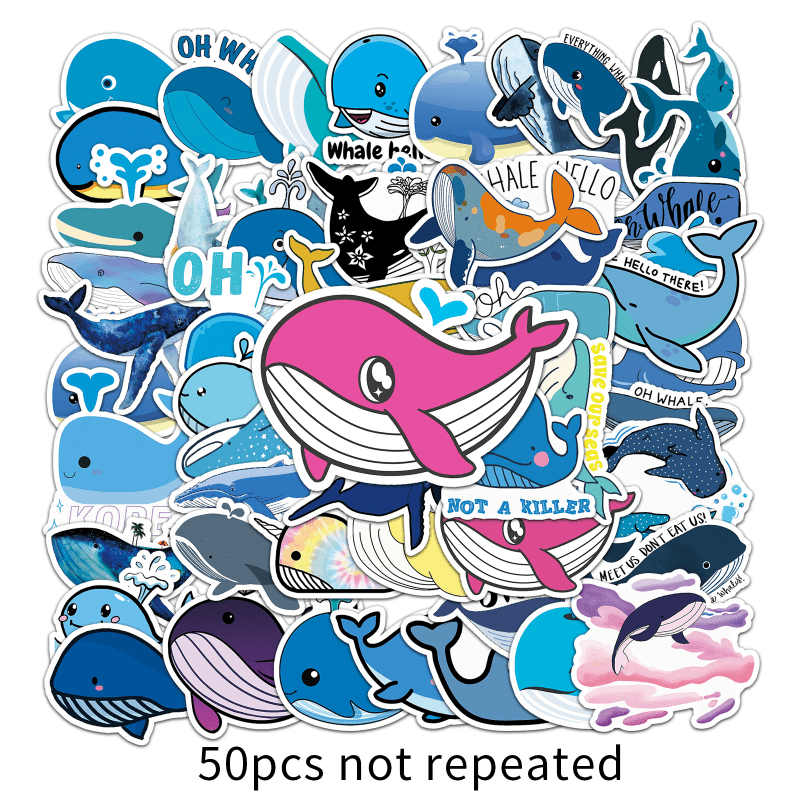 50pcs Waterproof Whale Doodle Stickers for Laptop and Water Bottles