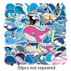 50pcs Waterproof Whale Doodle Stickers for Laptop and Water Bottles