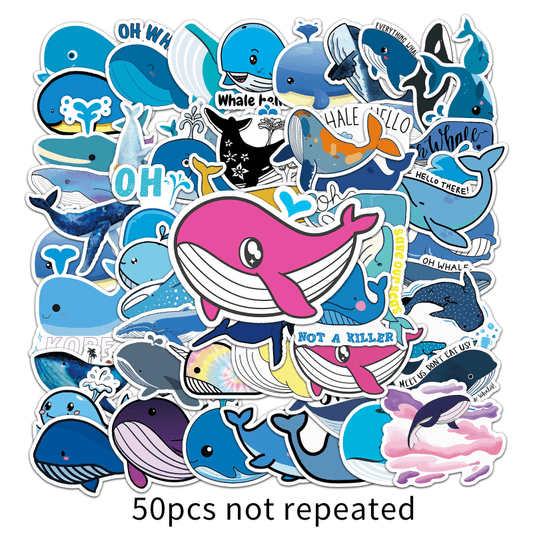 50pcs Waterproof Whale Doodle Stickers for Laptop and Water Bottles