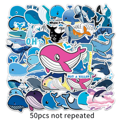 50pcs Waterproof Whale Doodle Stickers for Laptop and Water Bottles