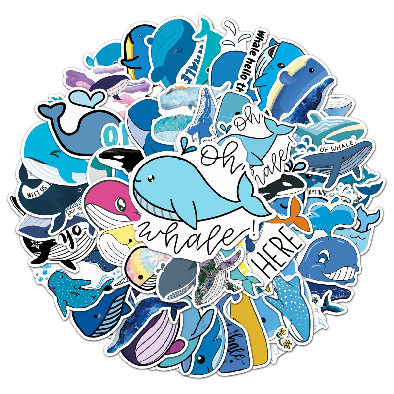 50pcs Waterproof Whale Doodle Stickers for Laptop and Water Bottles