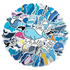 50pcs Waterproof Whale Doodle Stickers for Laptop and Water Bottles