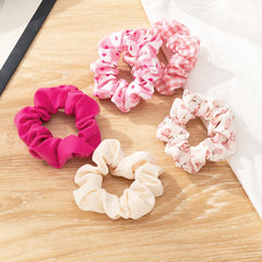 5pcs Sweet Floral Heart Pink Hair Scrunchies Ponytail Holders Hair Accessories