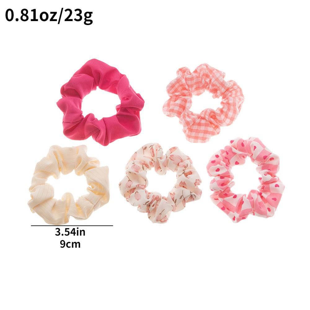 5pcs Sweet Floral Heart Pink Hair Scrunchies Ponytail Holders Hair Accessories
