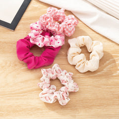 5pcs Sweet Floral Heart Pink Hair Scrunchies Ponytail Holders Hair Accessories