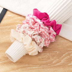 5pcs Sweet Floral Heart Pink Hair Scrunchies Ponytail Holders Hair Accessories