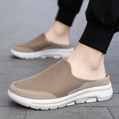 Men's Breathable Mesh Mules Lightweight Open Back Shoes Brown
