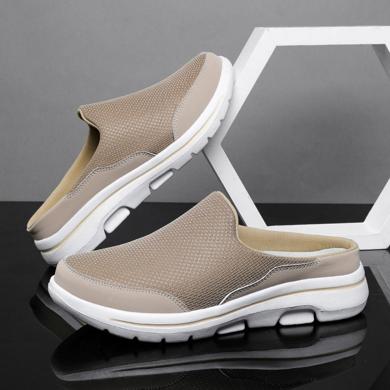 Men's Breathable Mesh Mules Lightweight Open Back Shoes Brown