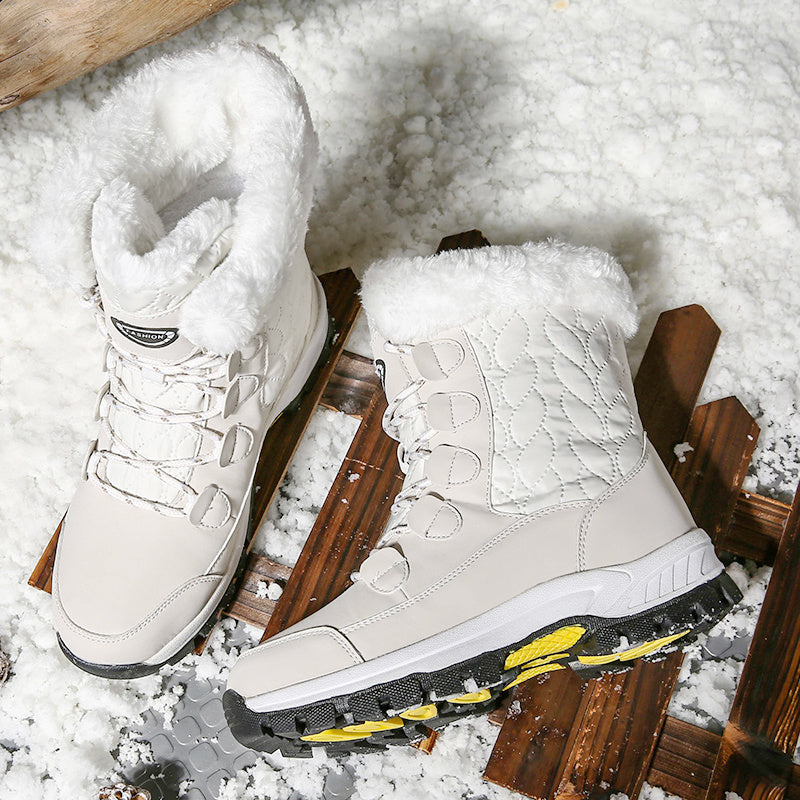 Waterproof Furry Fringe Snow Boots Outdoor Lace Up Platform Boots