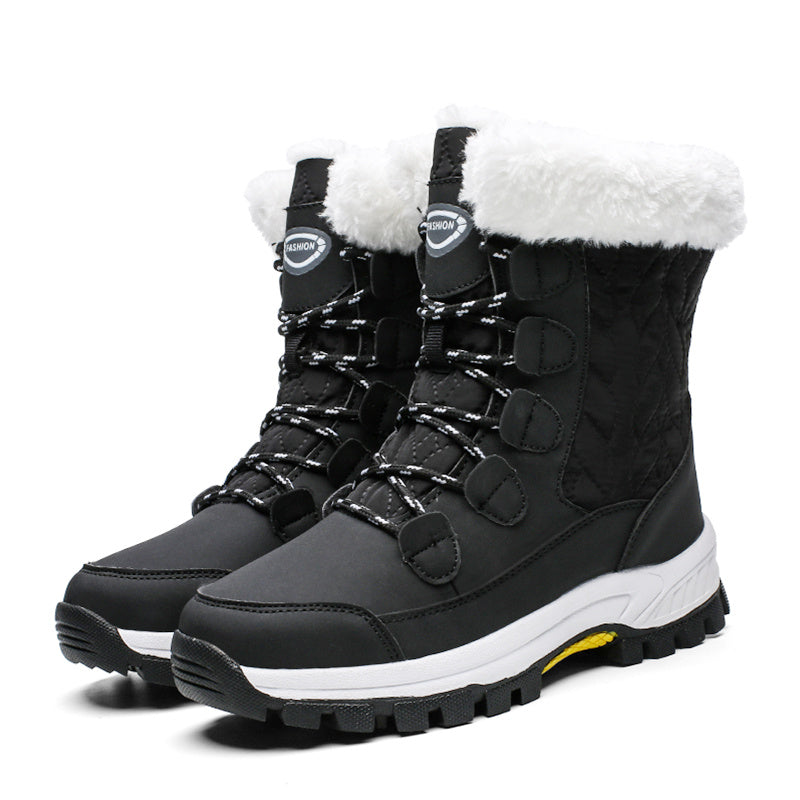 Waterproof Furry Fringe Snow Boots Outdoor Lace Up Platform Boots
