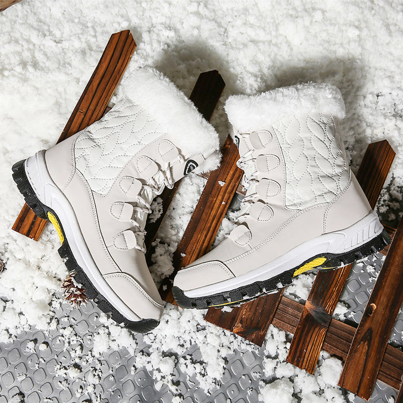 Waterproof Furry Fringe Snow Boots Outdoor Lace Up Platform Boots