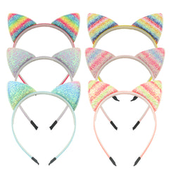 Sparkling Rainbow Cat Ears Headband Assorted Colour Fancy Dress