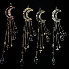 Rhinestone Beaded Dangle Hair Clip Fairy Crescent Moon Star Charm Barrette