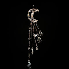 Rhinestone Beaded Dangle Hair Clip Fairy Crescent Moon Star Charm Barrette