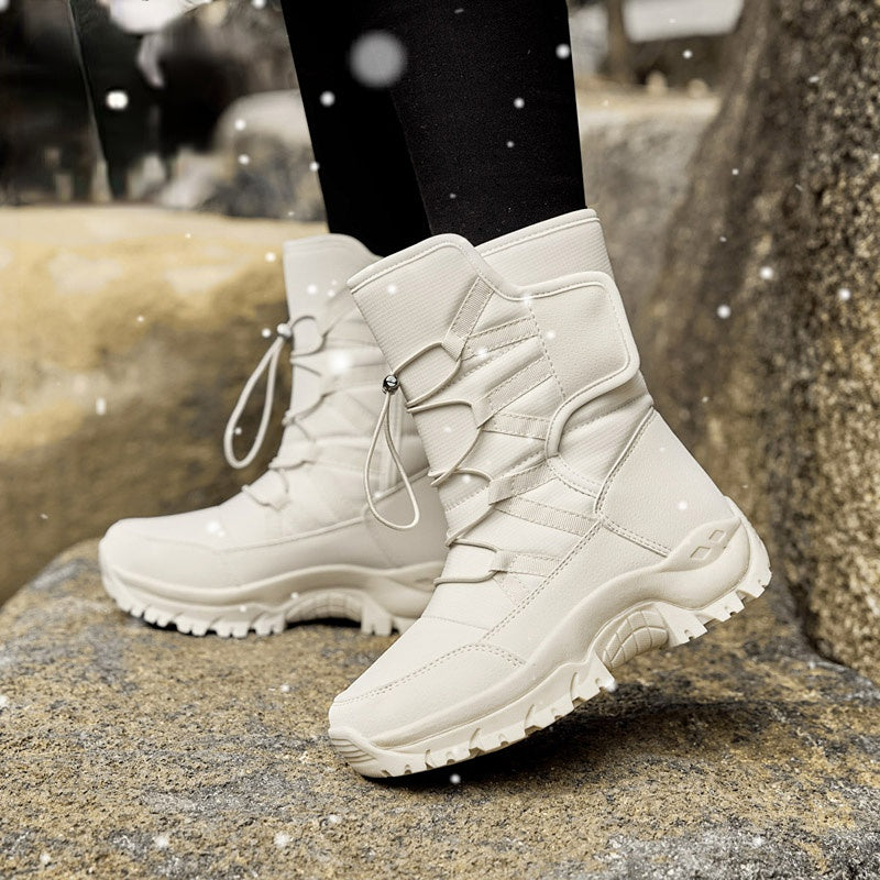 Warm Fleece Snow Boots Waterproof Lace Up Platform Snow Boots Women's