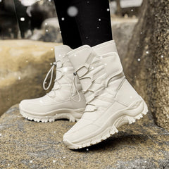 Warm Fleece Snow Boots Waterproof Lace Up Platform Snow Boots Women's
