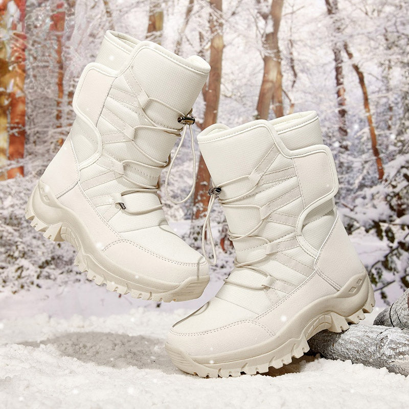 Warm Fleece Snow Boots Waterproof Lace Up Platform Snow Boots Women's