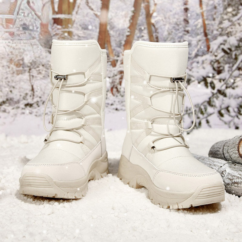 Warm Fleece Snow Boots Waterproof Lace Up Platform Snow Boots Women's