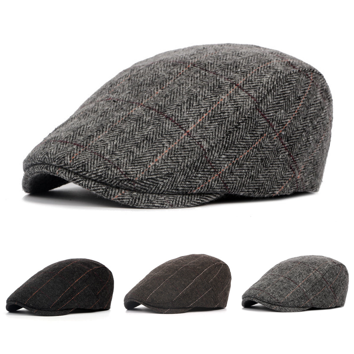 Men's Stripe Berets Caps Breathable Hat Adjustable Newsboy Beret Ivy Cap