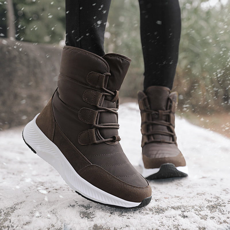 Waterproof Platform Snow Boots Lace Up Mid Calf Non Slip