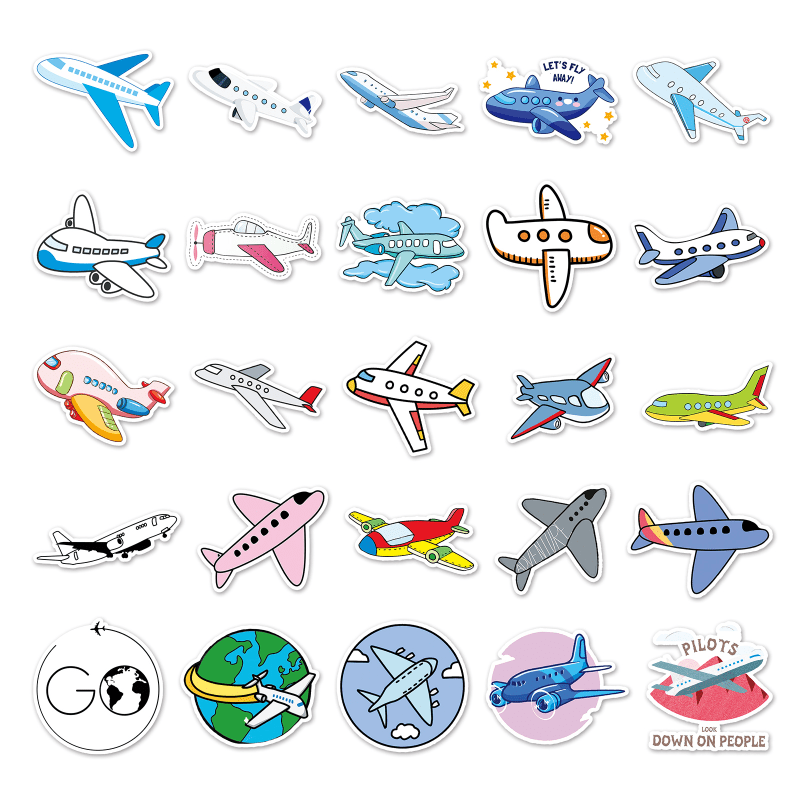 50pcs Cartoon Airplane Stickers: Fun & Colorful Decor
