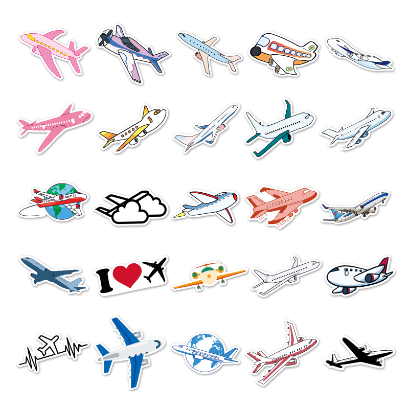 50pcs Cartoon Airplane Stickers: Fun & Colorful Decor
