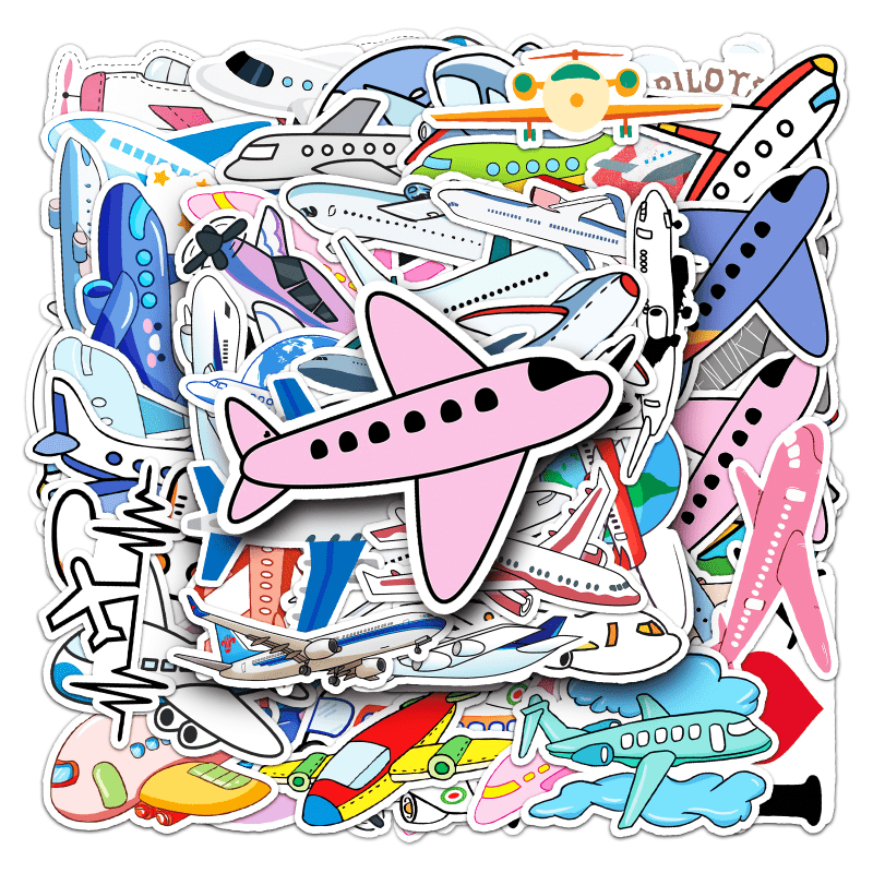 50pcs Cartoon Airplane Stickers: Fun & Colorful Decor