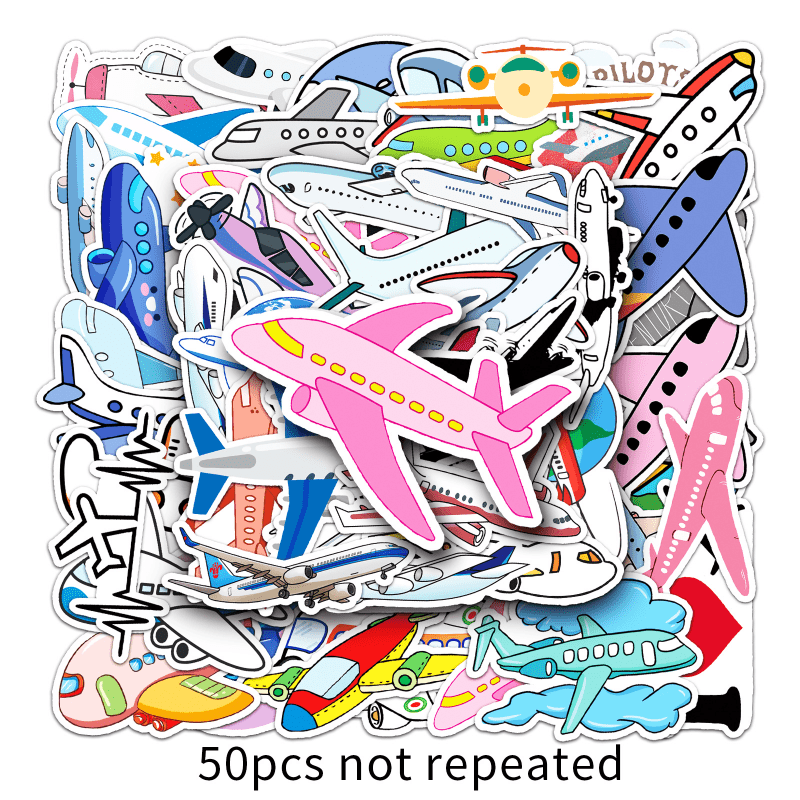 50pcs Cartoon Airplane Stickers: Fun & Colorful Decor