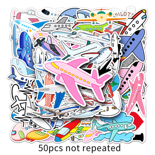 50pcs Cartoon Airplane Stickers: Fun & Colorful Decor