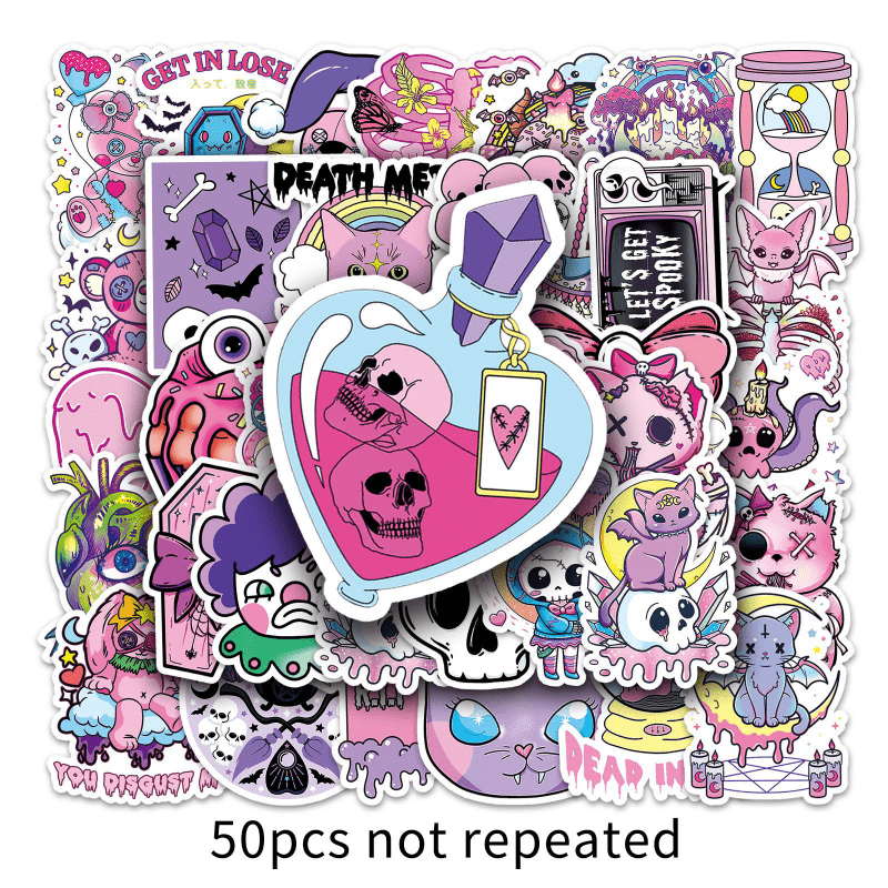 50pcs Purple Gothic Waterproof Doodle Stickers for Laptop Water Bottles Phone