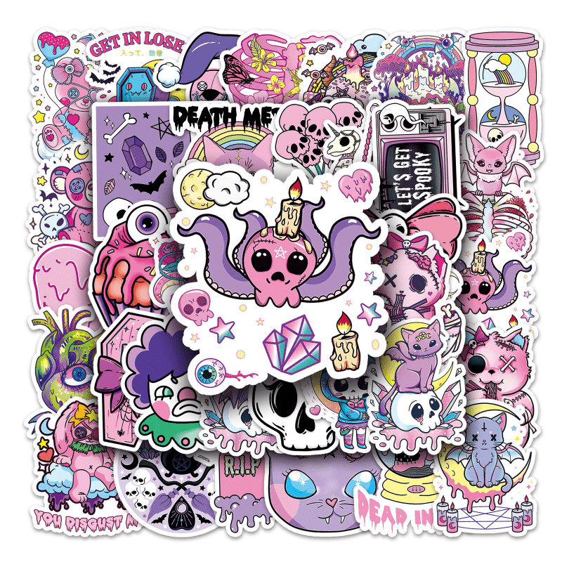 50pcs Purple Gothic Waterproof Doodle Stickers for Laptop Water Bottles Phone